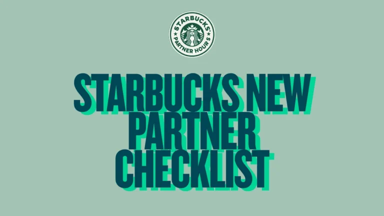 Starbucks New Partner Checklist guide showing onboarding steps, training tips, and tasks—simple, friendly overview to help new hires get started fast.
