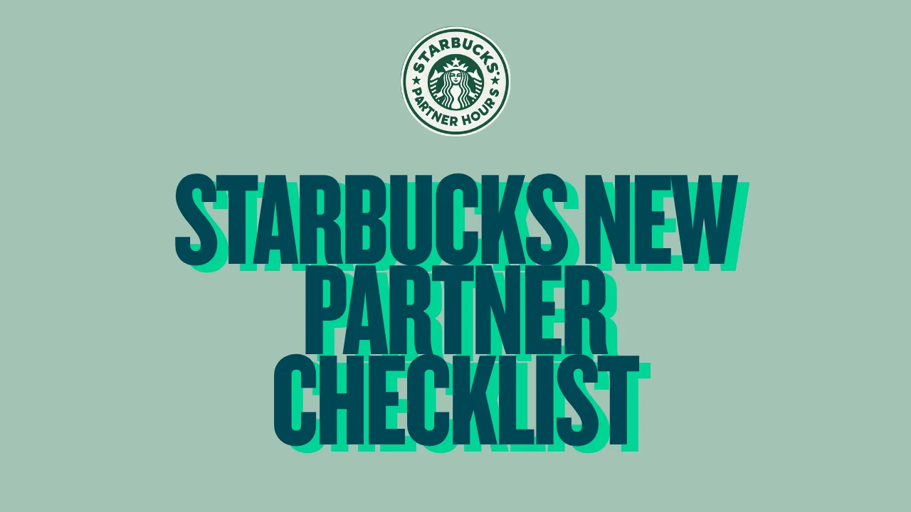 Starbucks New Partner Checklist guide showing onboarding steps, training tips, and tasks—simple, friendly overview to help new hires get started fast.