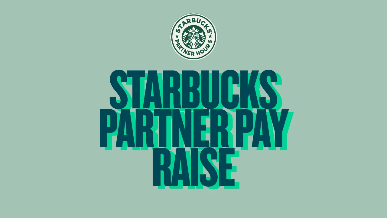 Starbucks partners celebrating a pay raise, smiling behind the counter—see how the Starbucks Partner Pay Raise impacts baristas and benefits employees.